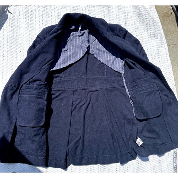Free People Pea Coat Women Small Navy Blue Two Button Long Sleeve Collar Pockets - Picture 5 of 13